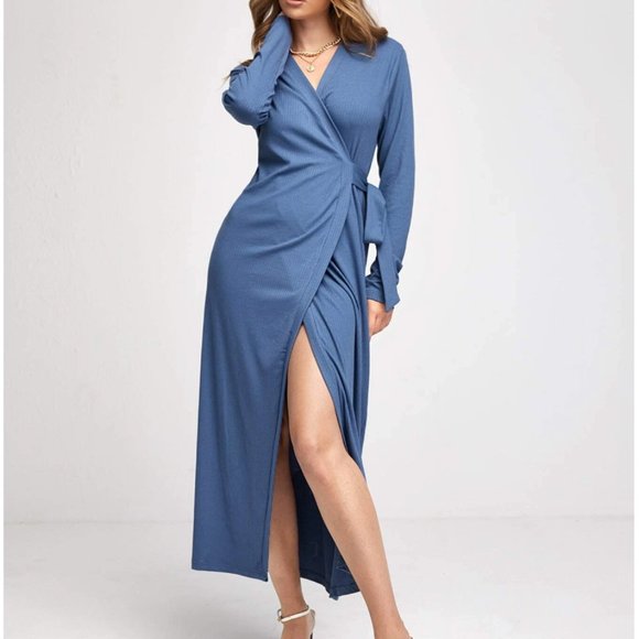 Ribbed Knit Wrap Knot Side Dress - Picture 4 of 9